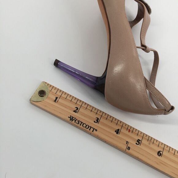 Tom Ford for Yves Saint Laurent Dali Lip Open Toe High Heels 37 Beige Tan Purple - Picture 7 of 8